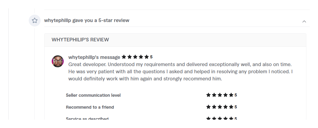 Client review, 5 stars