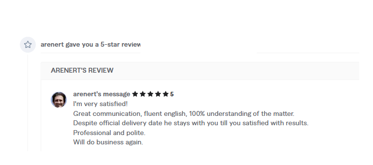 Client review, 5 stars, 2024