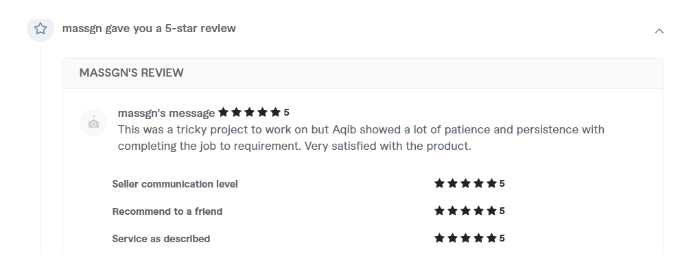 Client review, 5 stars, 2024