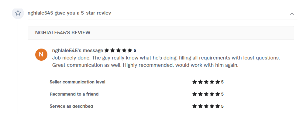 Client review, 5 stars, 2023