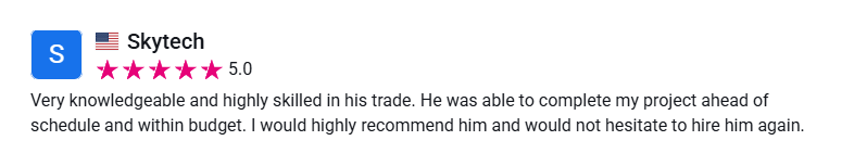Client review from Skytech, 5 stars