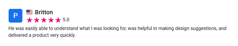 Client review from Britton, 5 stars