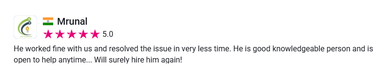 Client review from Mrunal, 5 stars