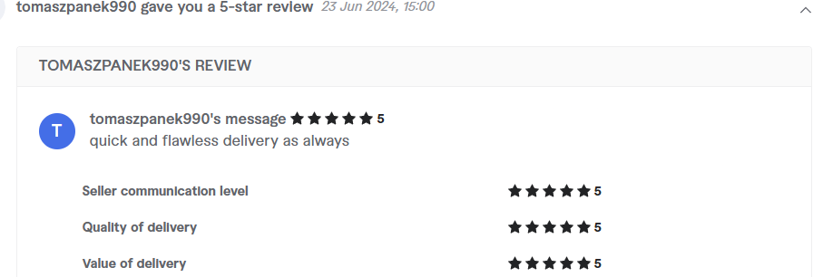 Client review from tomaszpanek990, 5.0 stars