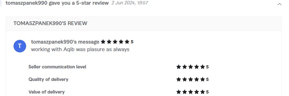 Client review from tomaszpanek990, 5.0 stars