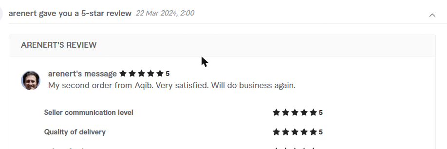 Client review from arenert, 5.0 stars