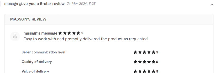 Client review from massgn, 5.0 stars