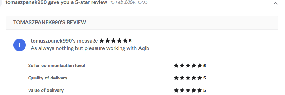 Client review from tomaszpanek990, 5.0 stars