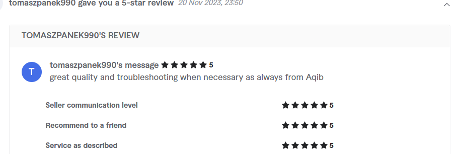 Client review from tomaszpanek990, 5.0 stars
