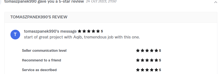 Client review from tomaszpanek990, 5.0 stars