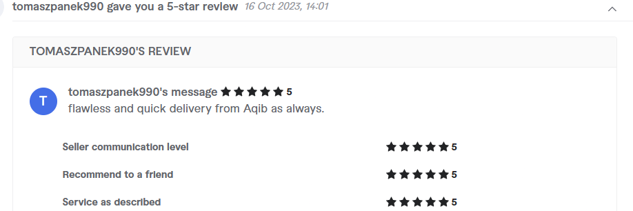 Client review from tomaszpanek990, 5.0 stars