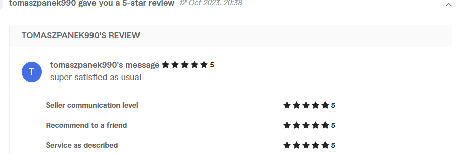 Client review from tomaszpanek990, 5.0 stars