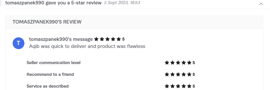 Client review from tomaszpanek990, 5.0 stars