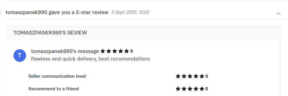 Client review from tomaszpanek990, 5.0 stars