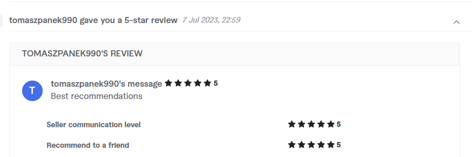 Client review from tomaszpanek990, 5.0 stars