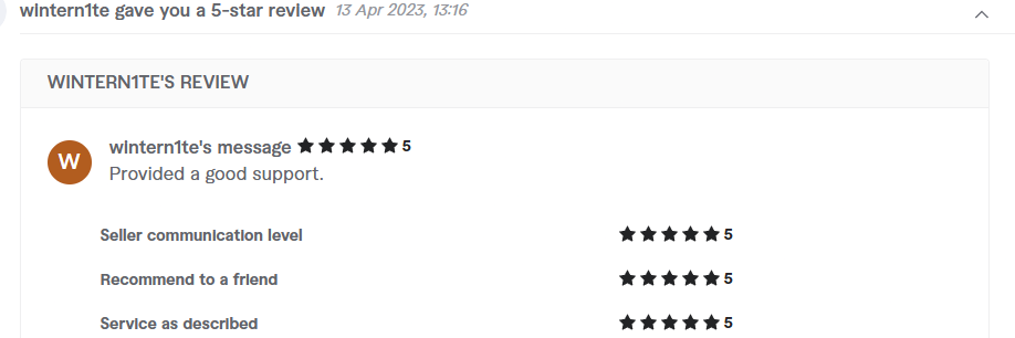 Client review from wintern1te, 5.0 stars
