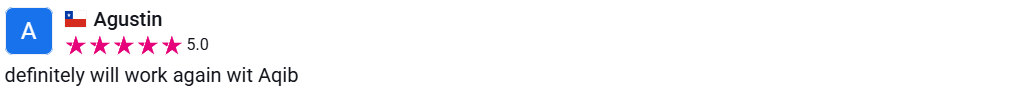 Client review from Agustin, 5.0 stars