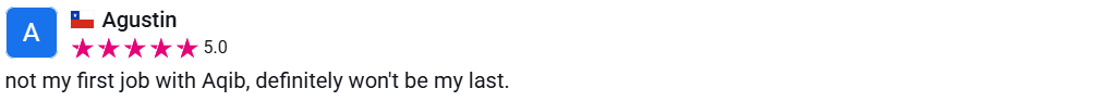 Client review from Agustin, 5.0 stars