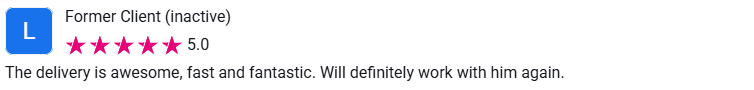 Client review from Former Client (inactive), 5.0 stars