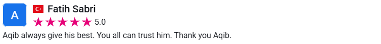 Client review from Fatih Sabri, 5.0 stars
