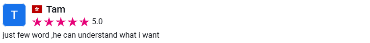 Client review from Tam, 5.0 stars