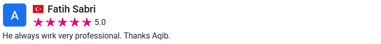 Client review from Fatih Sabri, 5.0 stars