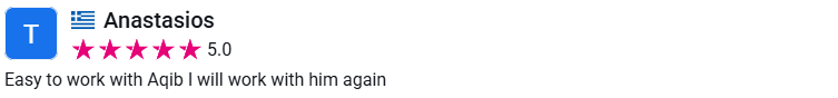 Client review from Anastasios, 5.0 stars