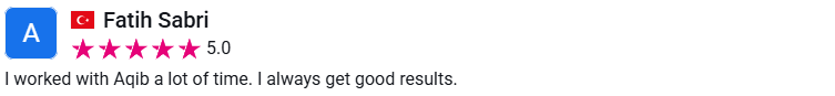 Client review from Fatih Sabri, 5.0 stars