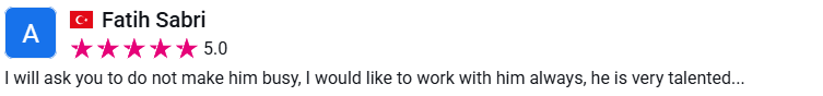 Client review from Fatih Sabri, 5.0 stars