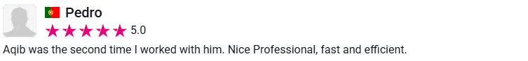 Client review from Pedro, 5.0 stars