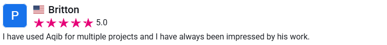 Client review from Britton, 5.0 stars
