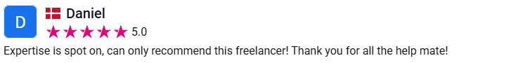 Client review from Daniel, 5.0 stars