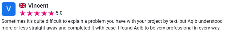 Client review from Vincent, 5.0 stars