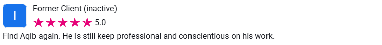 Client review from Former Client (inactive), 5.0 stars