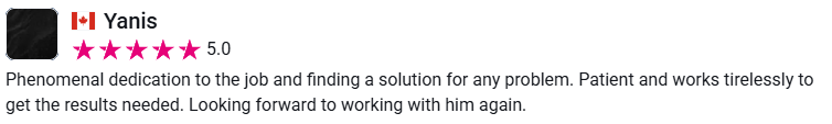 Client review from Yanis, 5.0 stars