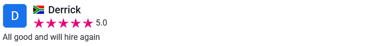 Client review from Derrick, 5.0 stars