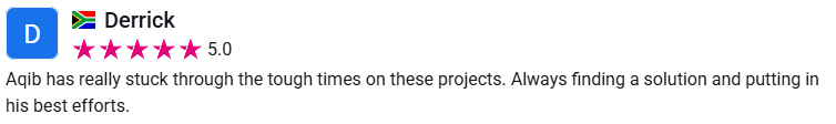 Client review from Derrick, 5.0 stars