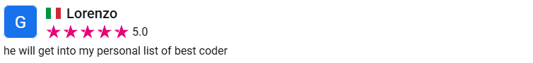 Client review from Lorenzo, 5.0 stars