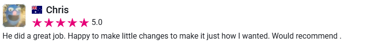 Client review from Chris, 5.0 stars