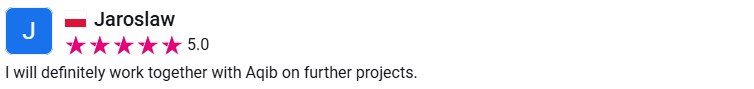 Client review from Jaroslaw, 5.0 stars