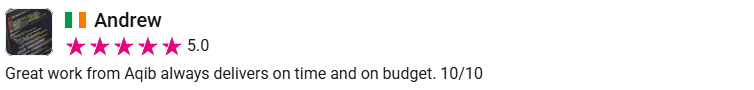 Client review from Andrew, 5.0 stars