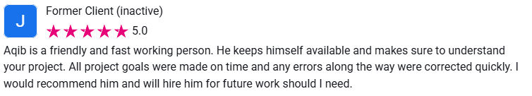 Client review from Former Client (inactive), 5.0 stars