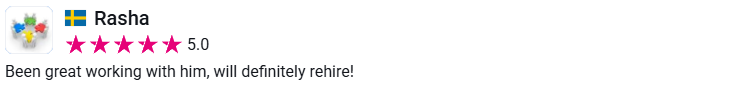 Client review from Rasha, 5.0 stars