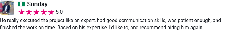 Client review from Sunday, 5.0 stars