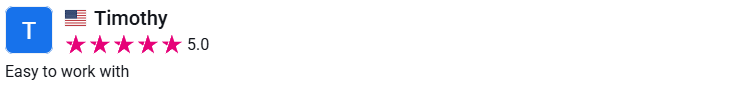 Client review from Timothy, 5.0 stars