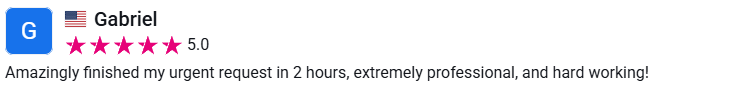 Client review from Gabriel, 5.0 stars