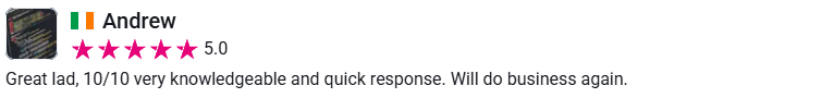 Client review from Andrew, 5.0 stars